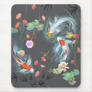 Japanese Water Garden Charcoal Mouse Pad
