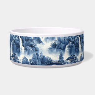 Japanese water garden in a blue white porcelain