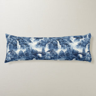 Japanese water garden in a blue white porcelain body pillow