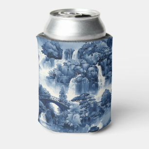 Japanese water garden in a blue white porcelain can cooler