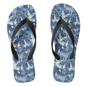 Japanese water garden in a blue white porcelain flip flops