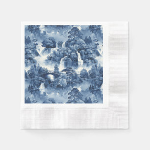 Japanese water garden in a blue white porcelain napkin