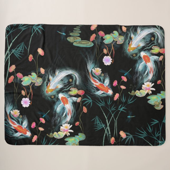Japanese Water Garden Sherpa Blanket (Front (Horizontal))