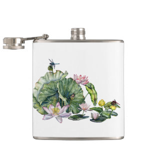 Japanese Water Lilies and Lotus Flowers Hip Flask