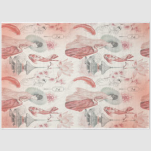 Japanese Watercolor Art Girl and Koi Fish Tissue Paper