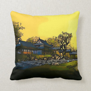 Japanese Watercolor Art Plush Throw Pillow