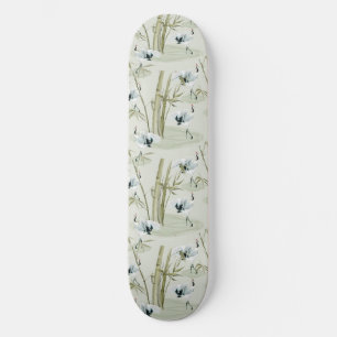Japanese Watercolor Asian Art Bamboo Bird Pattern Skateboard