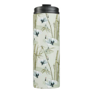 Japanese Watercolor Asian Art Bamboo Bird Pattern Thermal Tumbler