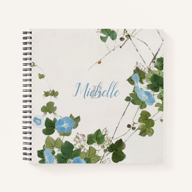 Japanese Watercolor Botanical Blue Flower Notebook (Front)