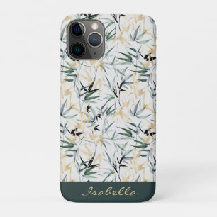 Japanese Watercolor Green Gold Bamboo Pattern iPhone 11 Pro Case