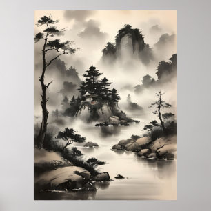 Japanese Watercolor Scenery Poster