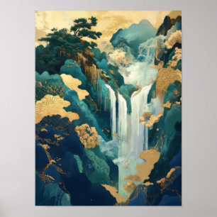 Japanese Waterfall Print Vintage Print Hokusai Wat