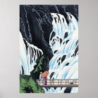 Japanese Waterfall Vintage Art Poster