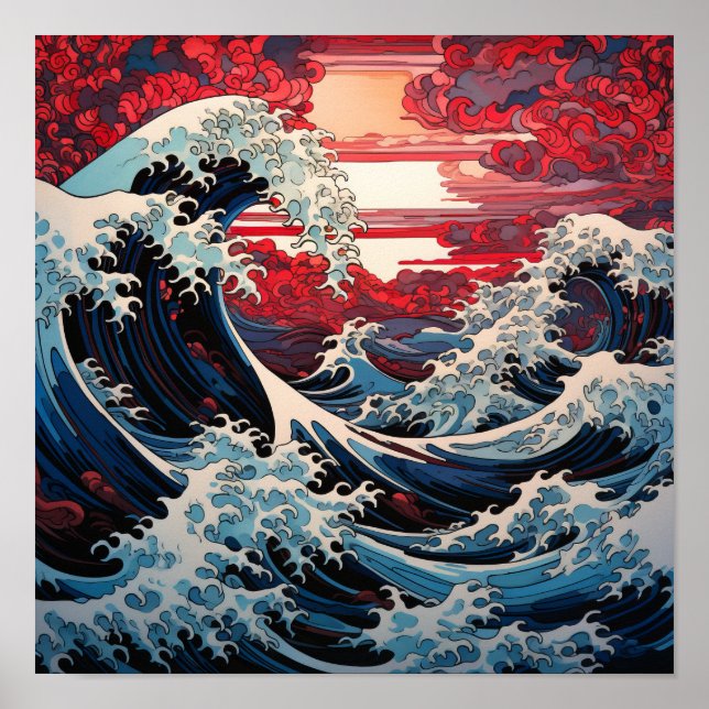 Japanese Wave Art Poster - Serene Ocean Waves and  (Front)