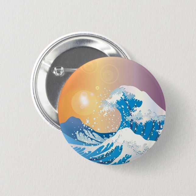 Japanese Wave Art Sunset Ocean 2 Inch Round Button (Front & Back)