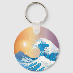 Japanese Wave Art Sunset Ocean Keychain