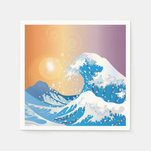 Japanese Wave Art Sunset Ocean Napkin
