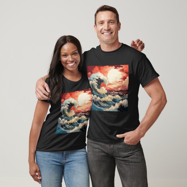 Japanese Wave Art T-Shirt: Stunning Red Sun Design T-Shirt (Unisex)
