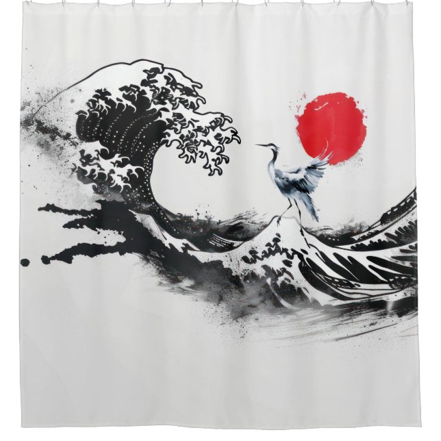 Japanese Wave  , Heron, minimal painting art  (Front)