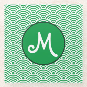 Japanese Wave Pattern and Monogram Glass Coaster