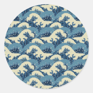 Japanese wave pattern classic round sticker