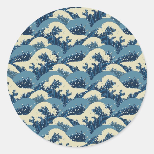 Japanese wave pattern classic round sticker (Front)