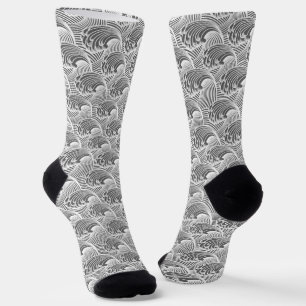 Japanese Wave Pattern Grey / Grey and White  Socks