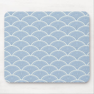 Japanese Wave Pattern in Blue and White Mouse Pad