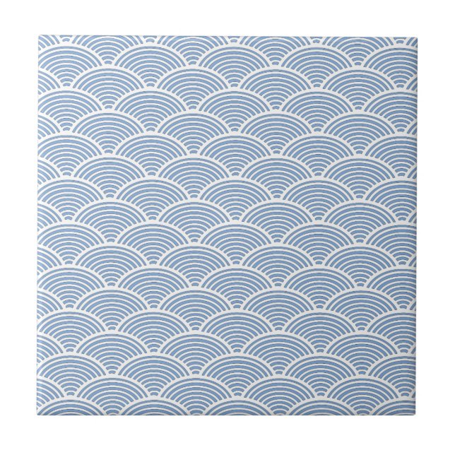 Japanese Wave Pattern in Blue and White Tile (Front)
