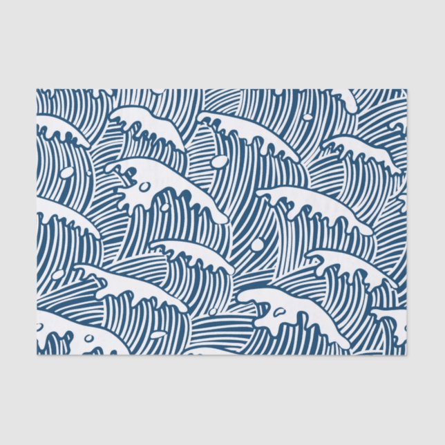 JAPANESE WAVE PATTERN IN BLUE Tissue Paper (Front)