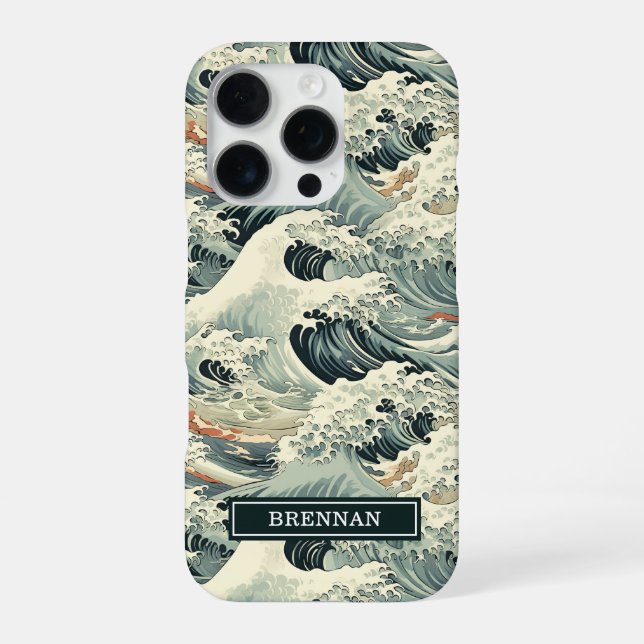 Japanese Wave Pattern Monogrammed iPhone Case (Back)