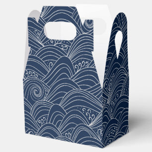 Japanese wave pattern motif dark blue white  favor box