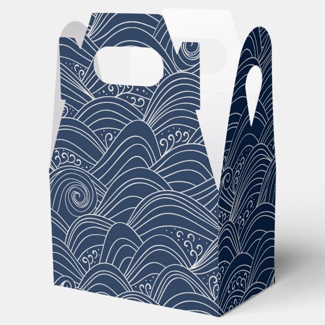 Japanese wave pattern motif dark blue white  favor box (Opened)