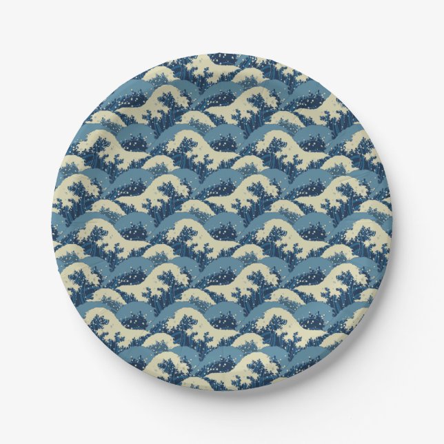 Japanese wave pattern paper plate (Front)