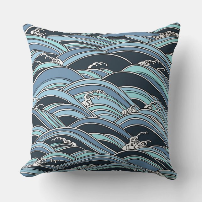 Japanese wave pattern throw pillow (Front)