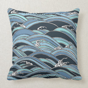 Japanese wave pattern throw pillow