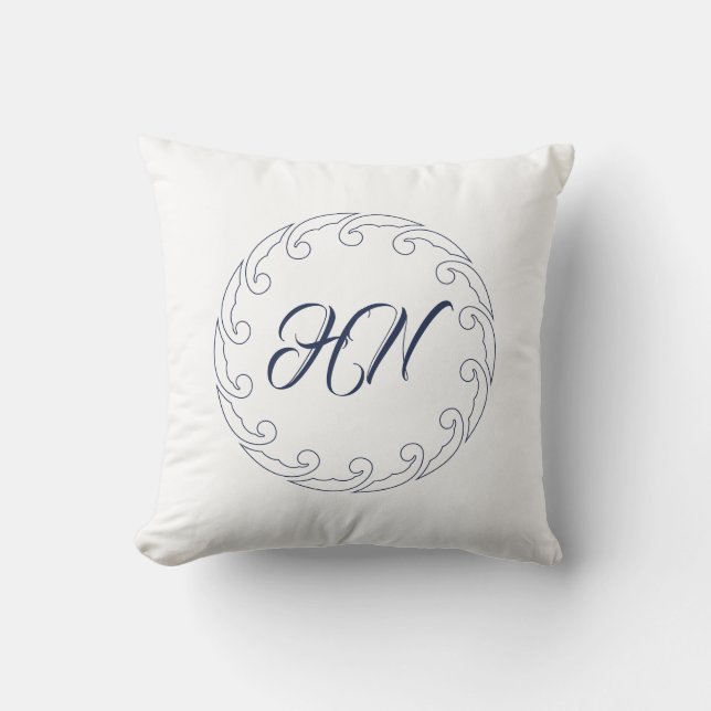Japanese wave ring and monogram throw pillow (Front)