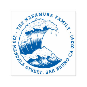 Japanese Wave Round Family Name Return Address Self-inking Stamp