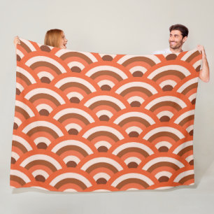 Japanese Wave Seigaiha Pattern Orange Brown  Fleece Blanket