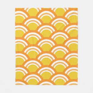 Japanese Wave Seigaiha  Pattern Yellow Orange  Fleece Blanket
