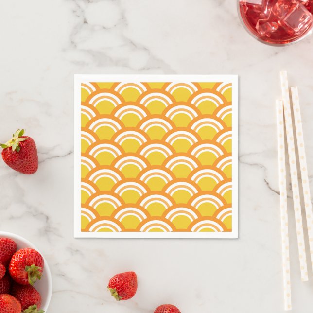 Japanese Wave Seigaiha  Pattern Yellow Orange  Napkin (Insitu)