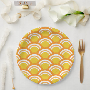 Japanese Wave Seigaiha Yellow Orange Pattern  Paper Plate