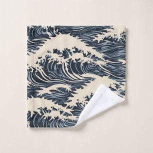 Japanese Wave Shower Curtain Wash Cloth