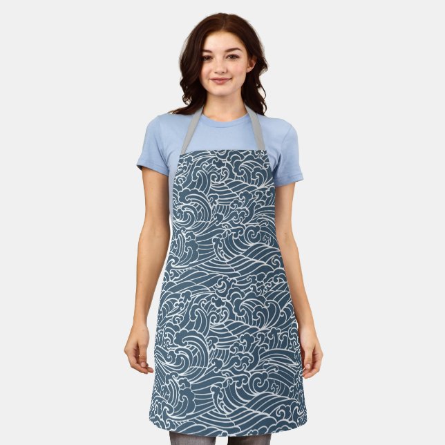 Japanese Wave Style Pattern Apron (Worn)