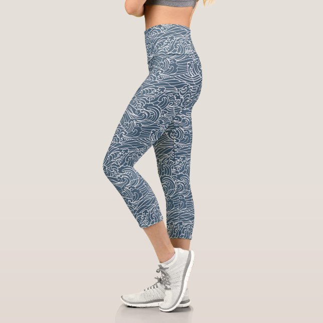 Japanese Wave Style Pattern Capri Leggings (Left)