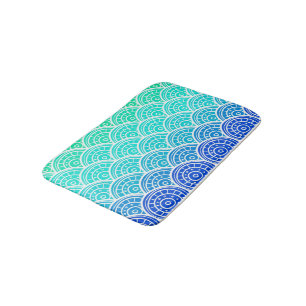Japanese Waves Blue Green Gradient Pattern Bath Mat