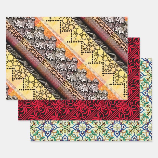 Japanese waves, English wallpaper, & Spanish tile Wrapping Paper Sheet (Set)