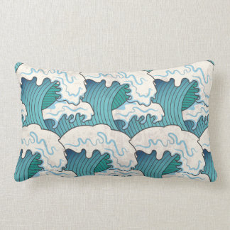 Japanese Waves Lumbar Throw Pillow