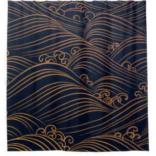 Japanese Waves Pattern Dark Blue and Gold