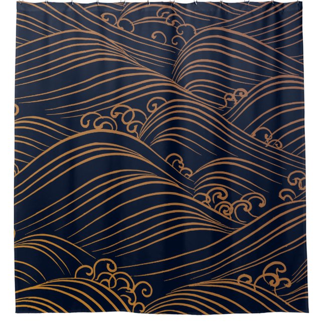 Japanese Waves Pattern Dark Blue and Gold (Front)